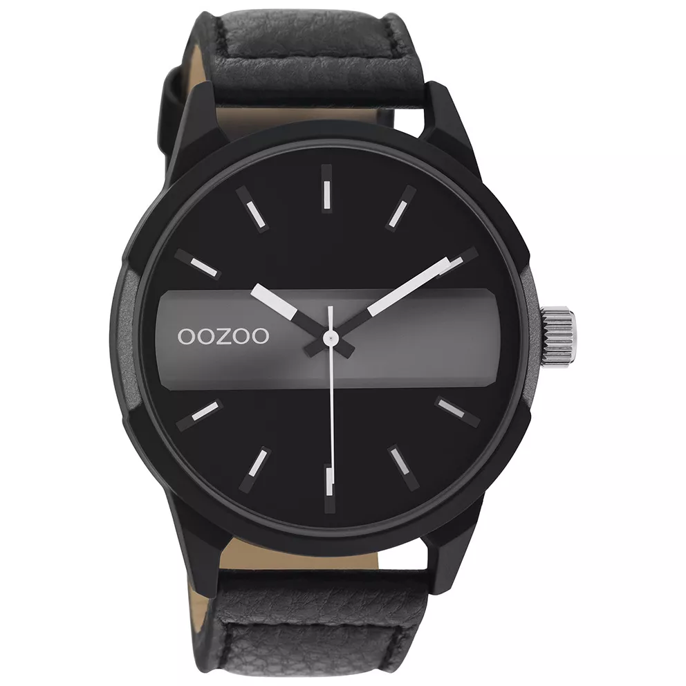 OOZOO C11000 Horloge Timepieces staal-leder zwart-grijs 48 mm