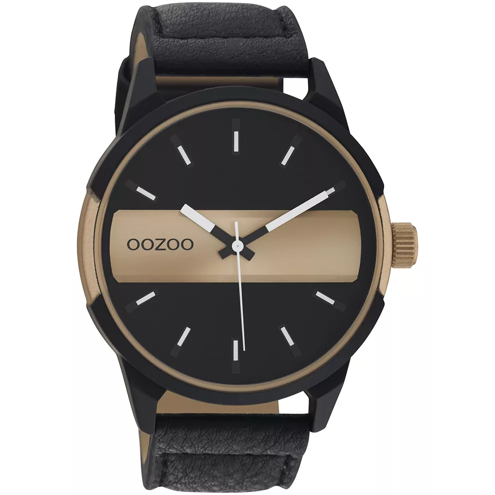 OOZOO C11001 Horloge Timepieces staal-leder zwart-champagne 48 mm