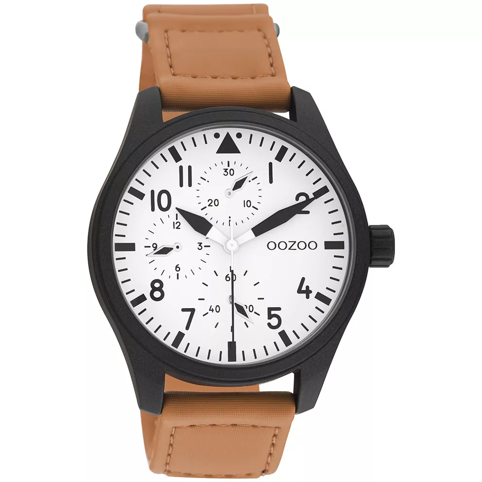 OOZOO C11005 Horloge Timepieces staal-leder oranje-zwart-wit 42 mm