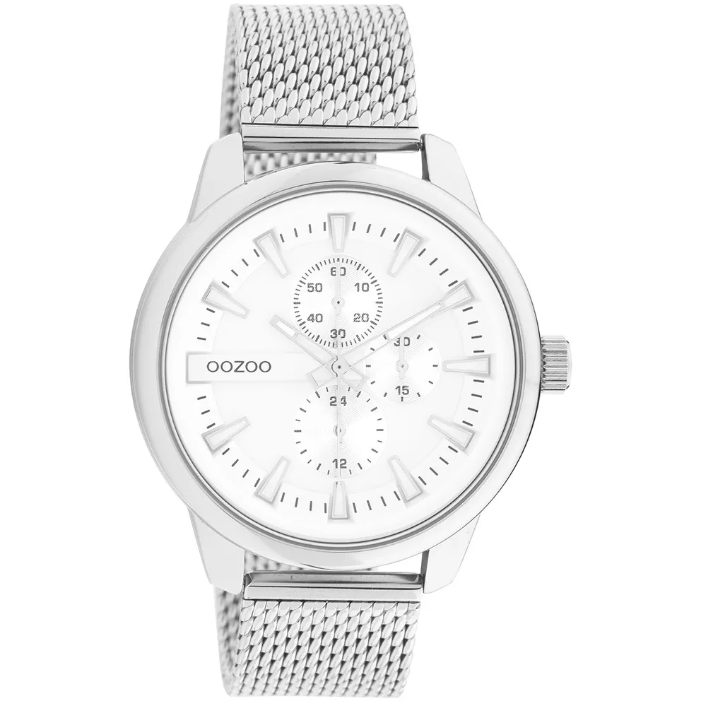 OOZOO C11015 Horloge Timepieces staal zilverkleurig-wit 45 mm