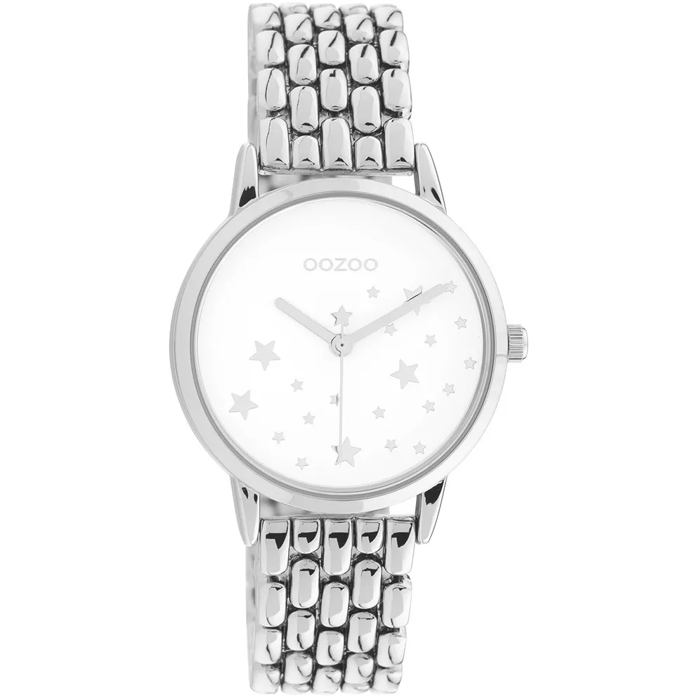 OOZOO C11025 Horloge Timepieces staal zilverkleurig-wit 34 mm