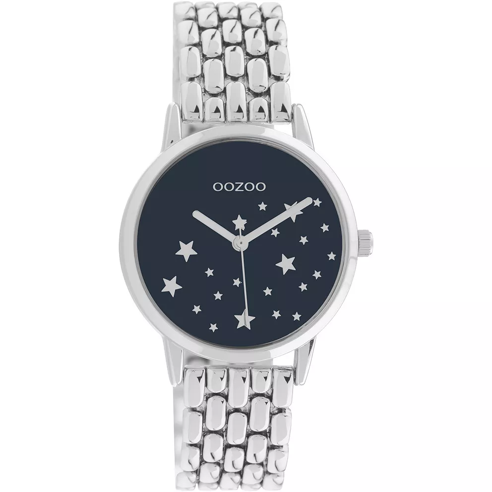 OOZOO C11026 Horloge Timepieces staal zilverkleurig-blauw 34 mm