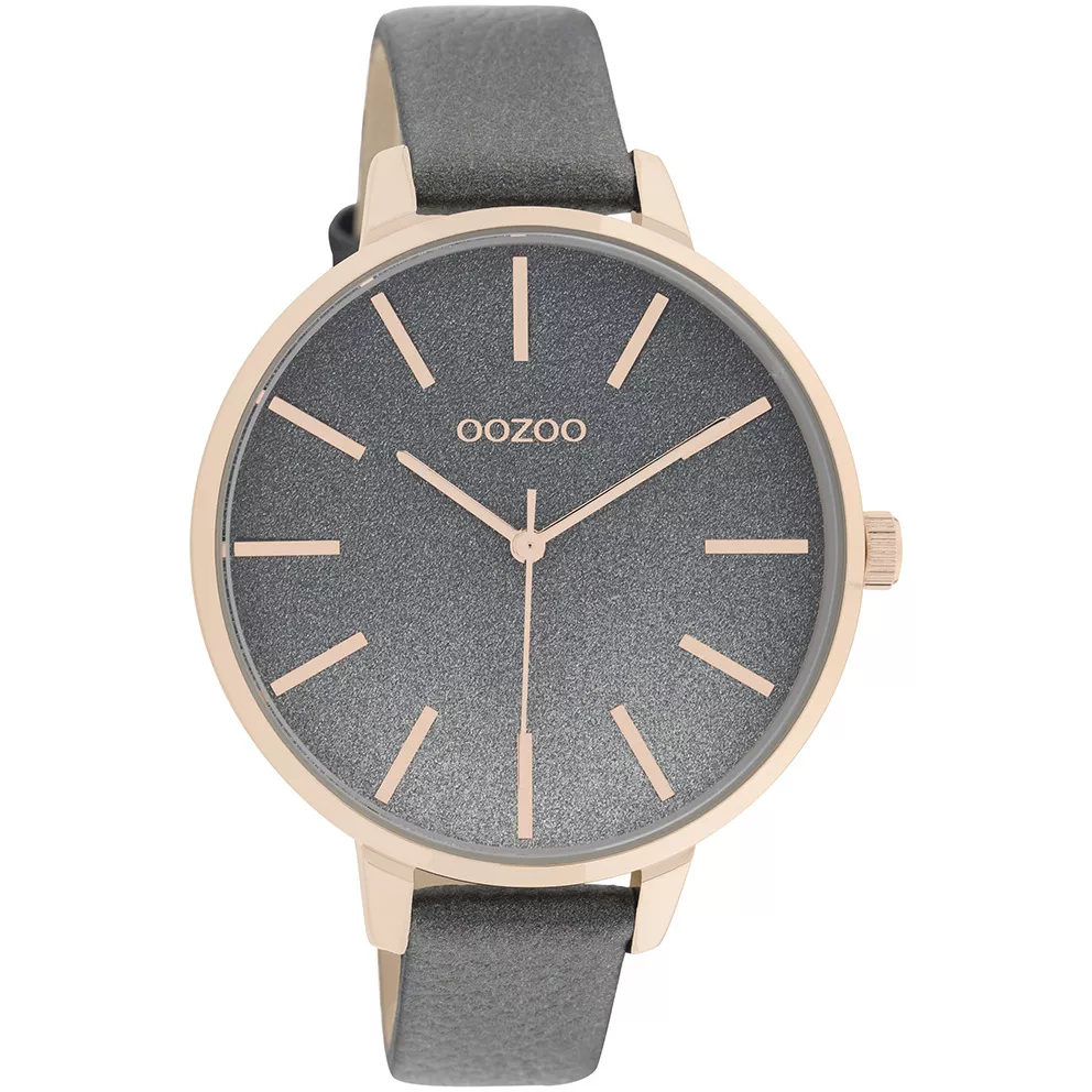 OOZOO C11033 Horloge Timepieces staal-leder rosekleurig-donkergrijs 42 mm