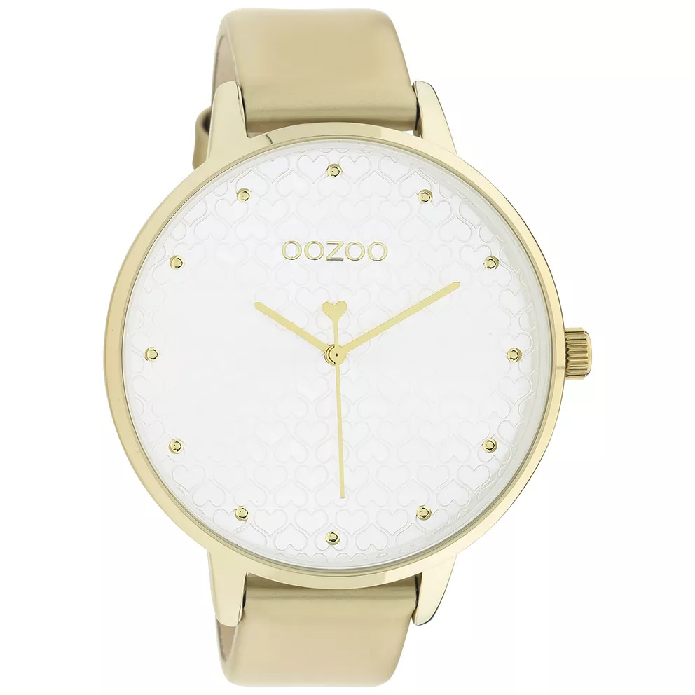 OOZOO C11035 Horloge Timepieces staal-leder goudkleurig-wit 48 mm
