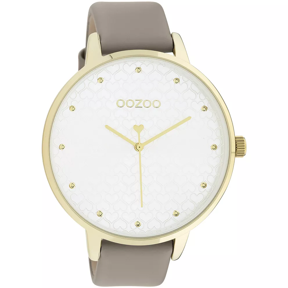 OOZOO C11037 Horloge Timepieces staal-leder goudkleurig-wit-taupe 48 mm