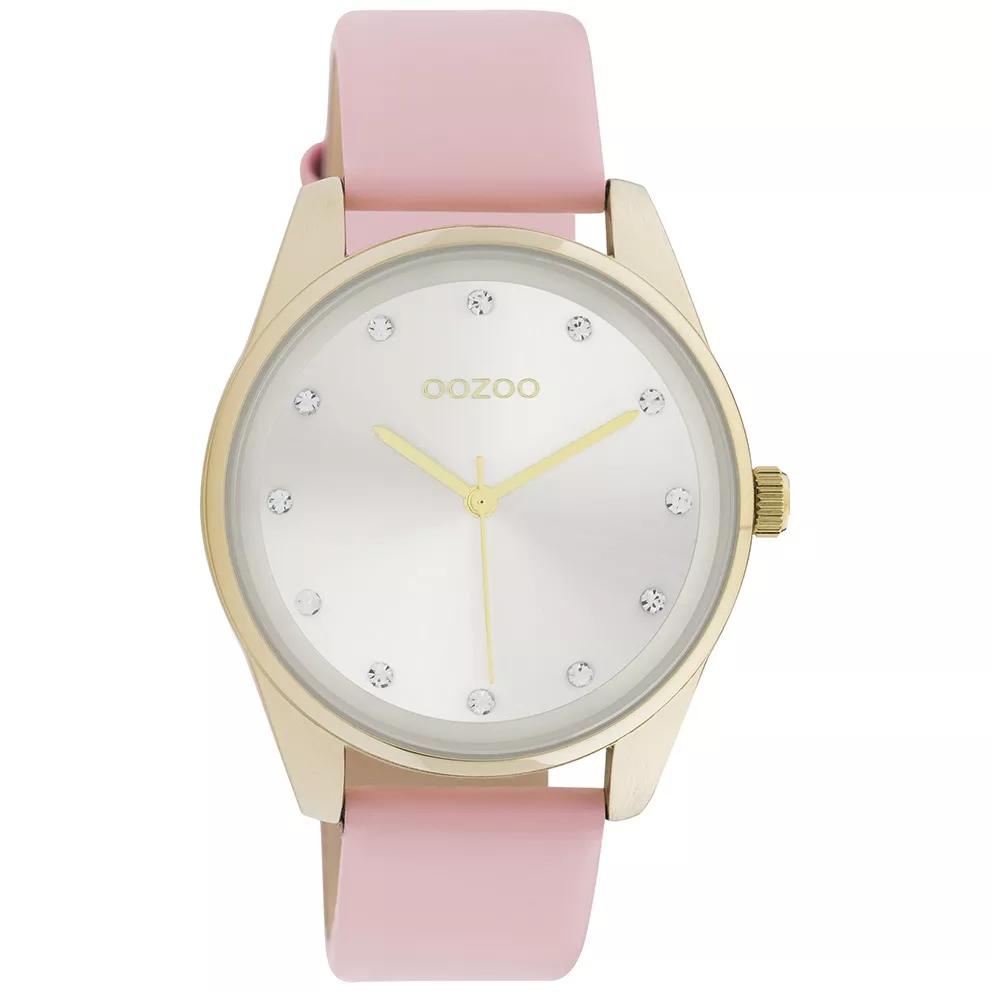 OOZOO C11045 Horloge Timepieces staal-leder goudkleurig-poederroze 38 mm