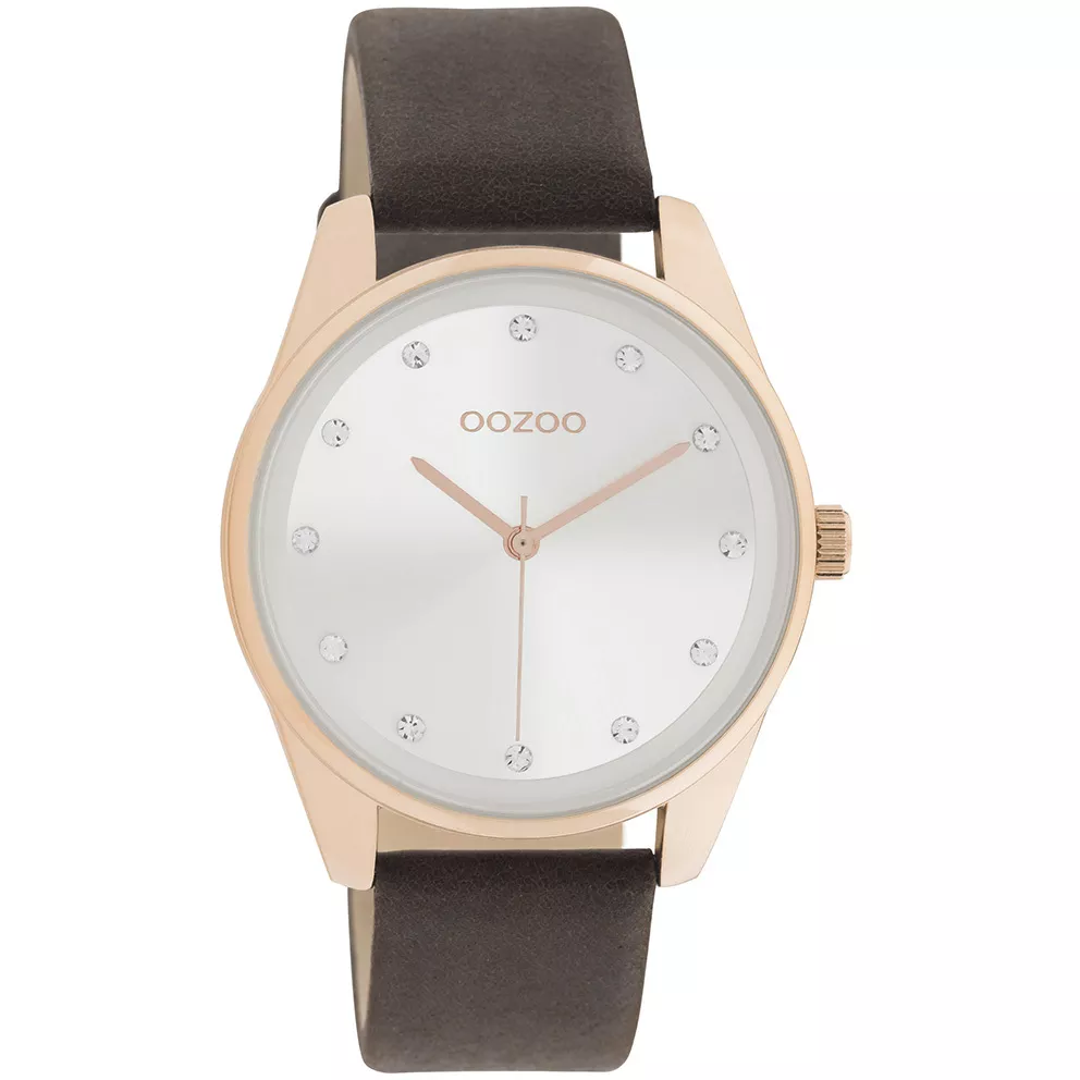 OOZOO C11048 Horloge Timepieces staal-leder rosekleurig-bruin 38 mm