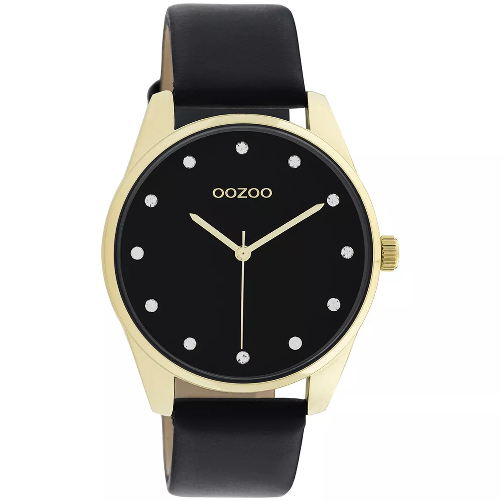 OOZOO C11049 Horloge Timepieces staal-leder goudkleurig-zwart 38 mm