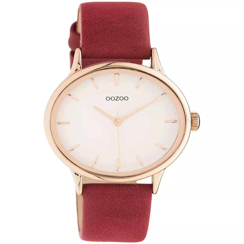 OOZOO C11053 Horloge Timepieces staal-leder rosekleurig-wit-rood 42 x 35 mm