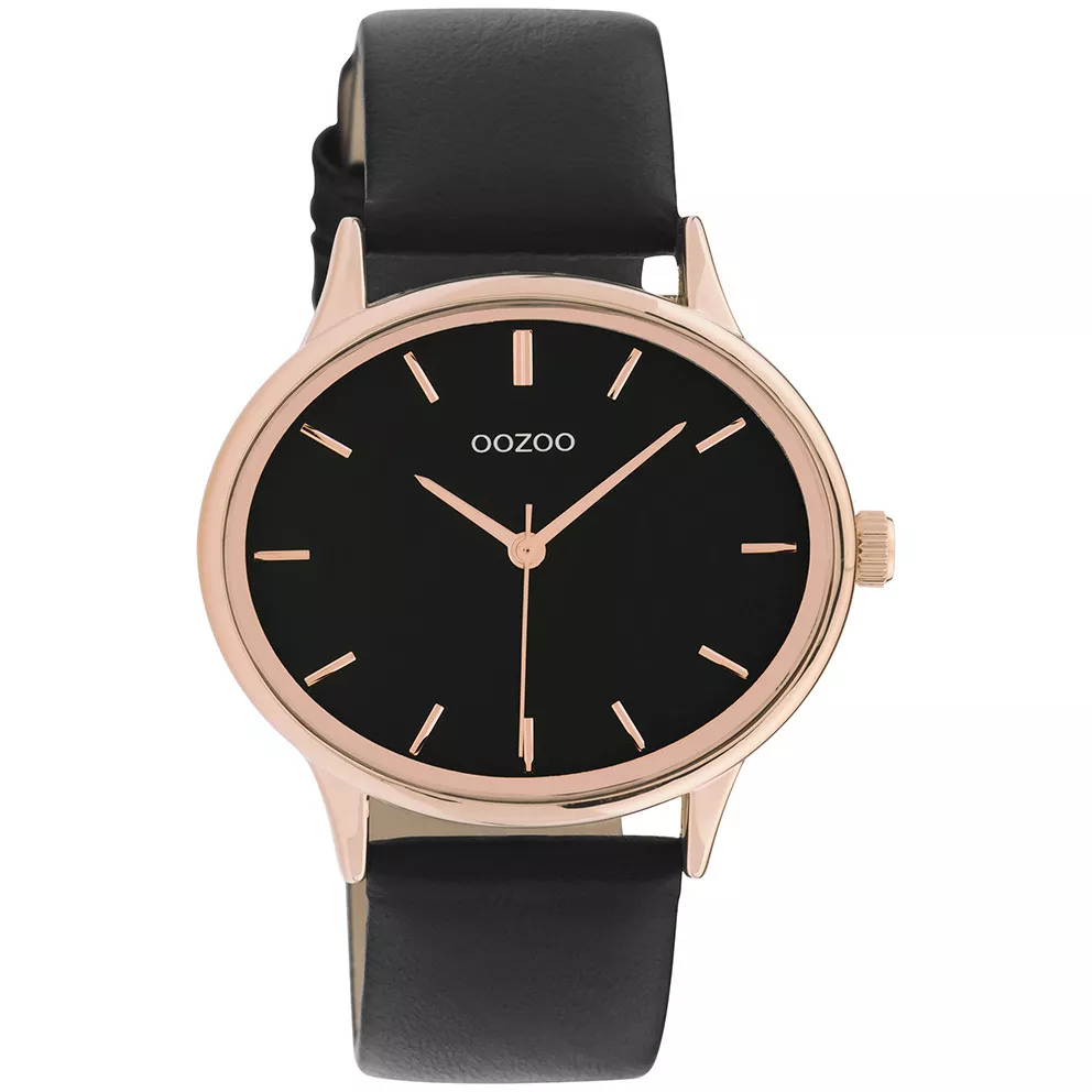 OOZOO C11054 Horloge Timepieces staal-leder rosekleurig-zwart 42 x 35 mm