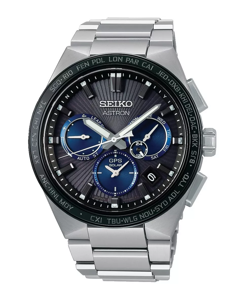 Seiko SSH119J1 Horloge Astron GPS Solar Duotimer titanium zilverkleurig-zwart 43,1 mm 