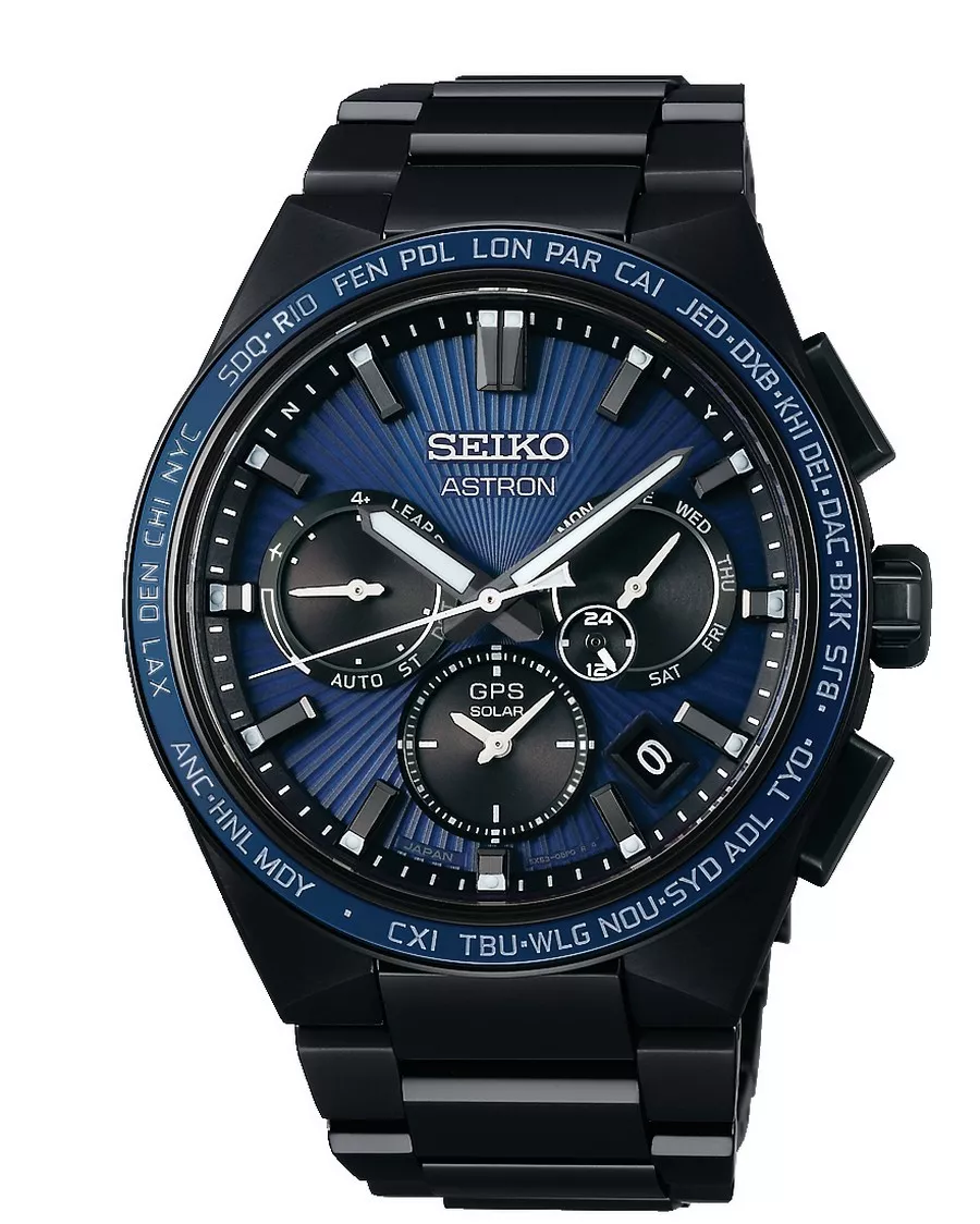 Seiko SSH121J1 Horloge Astron GPS Solar Duotimer titanium zwart-blauw 43,1 mm