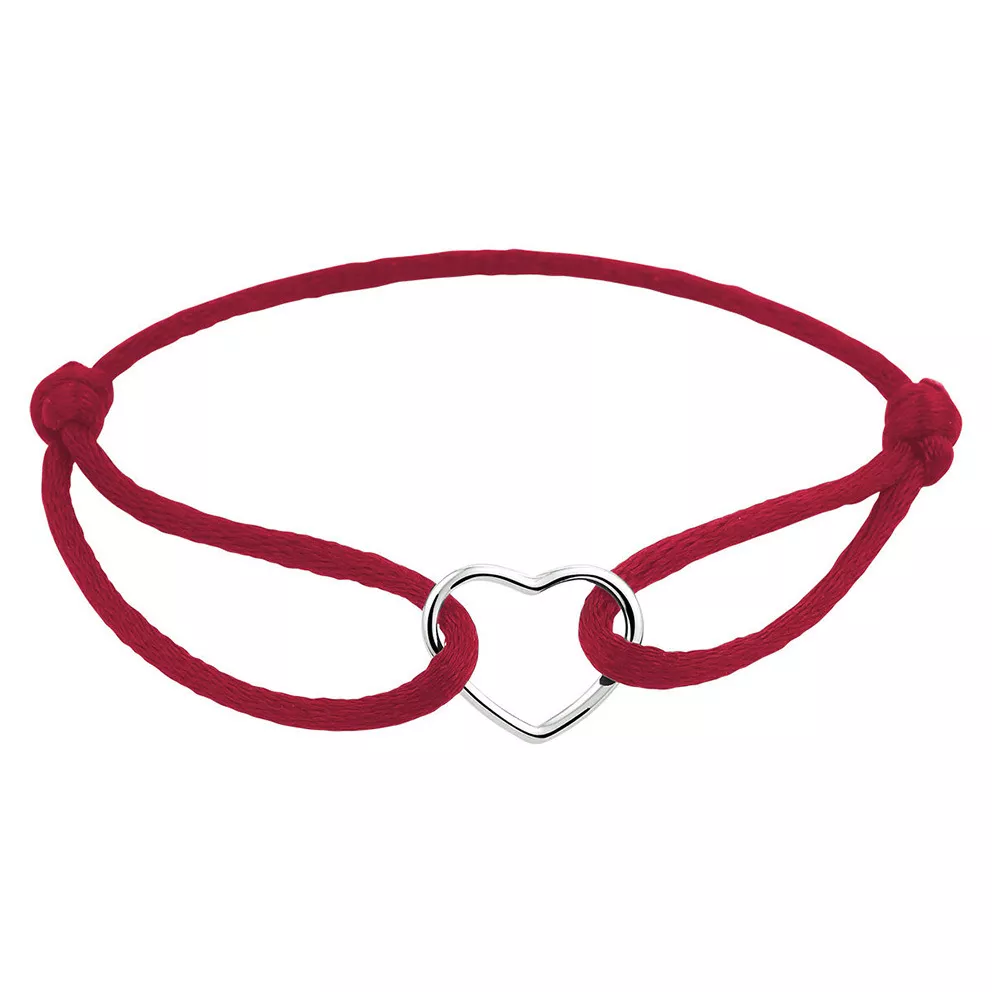 Armband bordeaux rood Satijn Zilver-leder Hart 13-26 cm