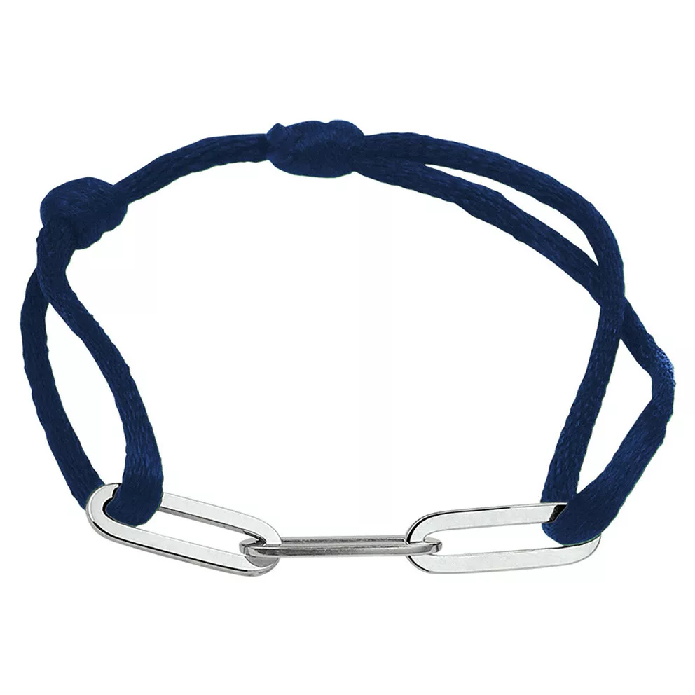Armband donkerblauw satijn zilver-leder 13 tot 26 cm