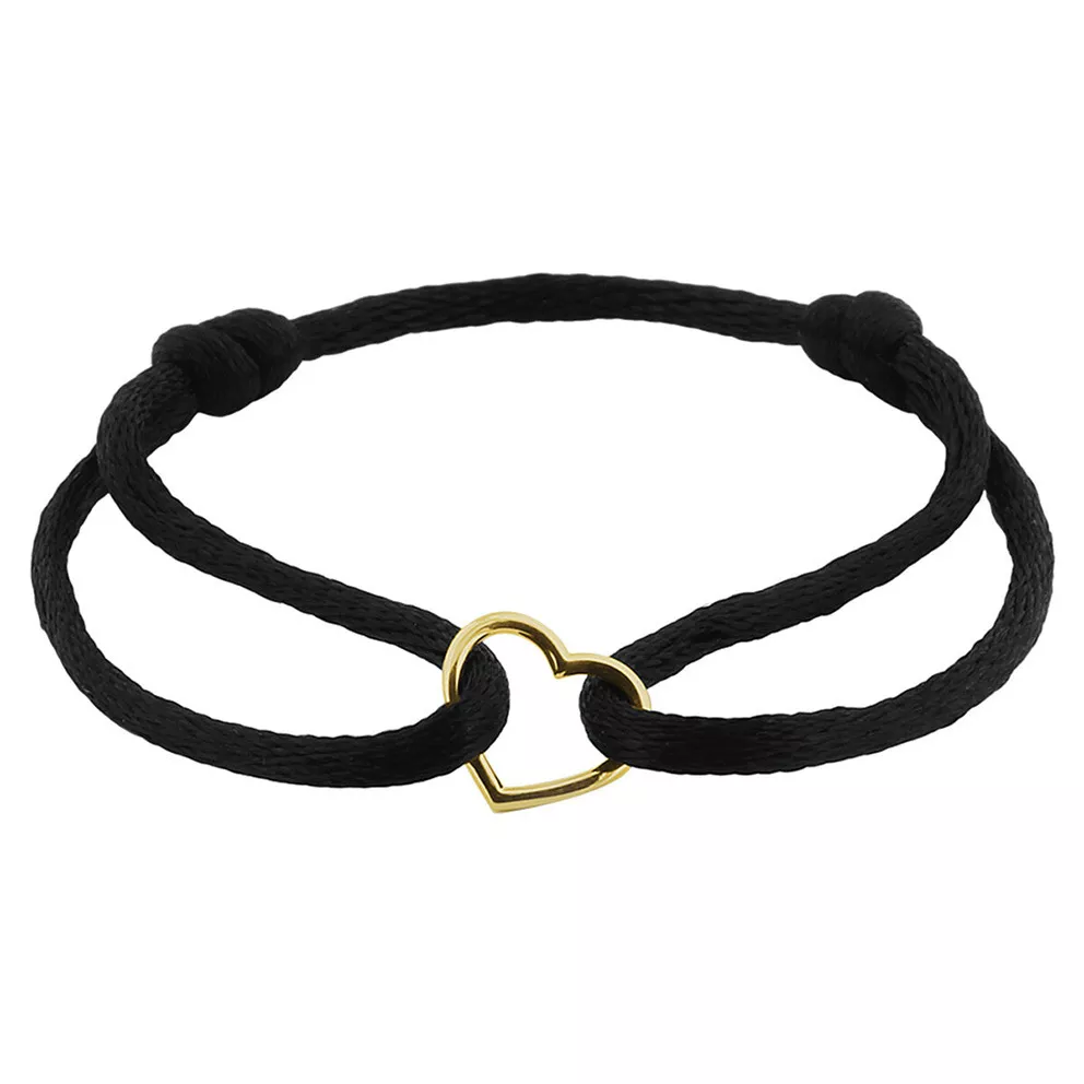 Armband zwart Satijn Gouden Hart 13 tot 26 cm