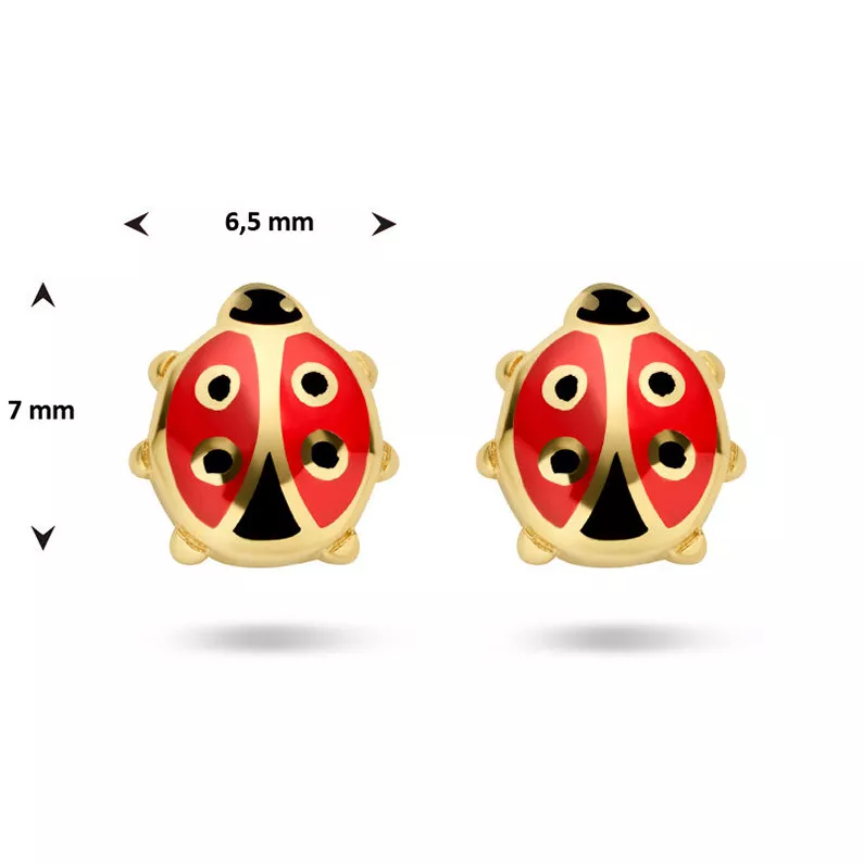 Oorknoppen Lieveheersbeestje geelgoud-emaille rood-zwart 6,5 x 7 mm