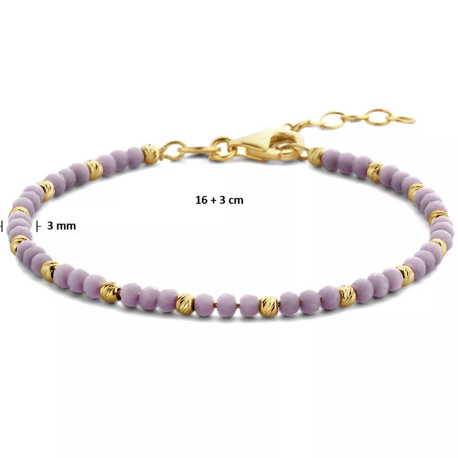 Armband Bolletjes zilver-glas goudkleurig-violet 3 mm 16-19 cm 