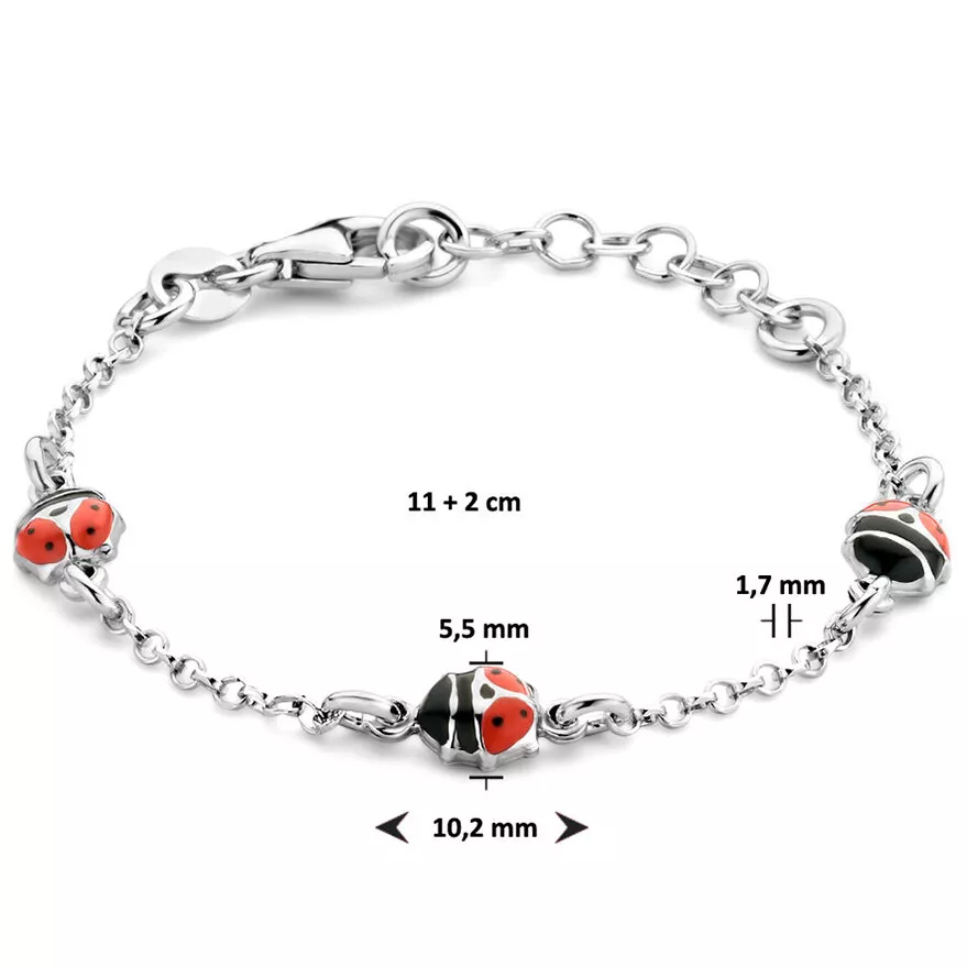 Armband Lieveheersbeestje zilver-emaille zwart-rood 11-13 cm 