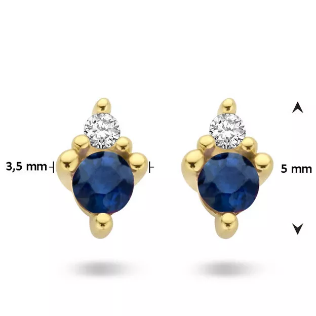 Oorknoppen geelgoud-saffier-diamant 2 x 0,02ct goudkleurig-blauw-wit 3,5 x 5 mm