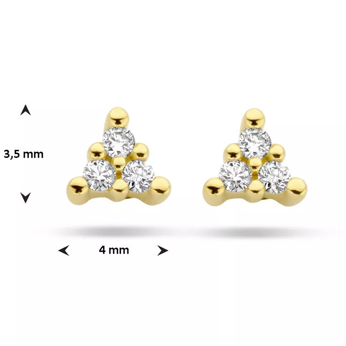 Oorknoppen Driehoek geelgoud-diamant 2 x 0,025ct Hp1 goudkleurig-wit 4 x 3,5 mm