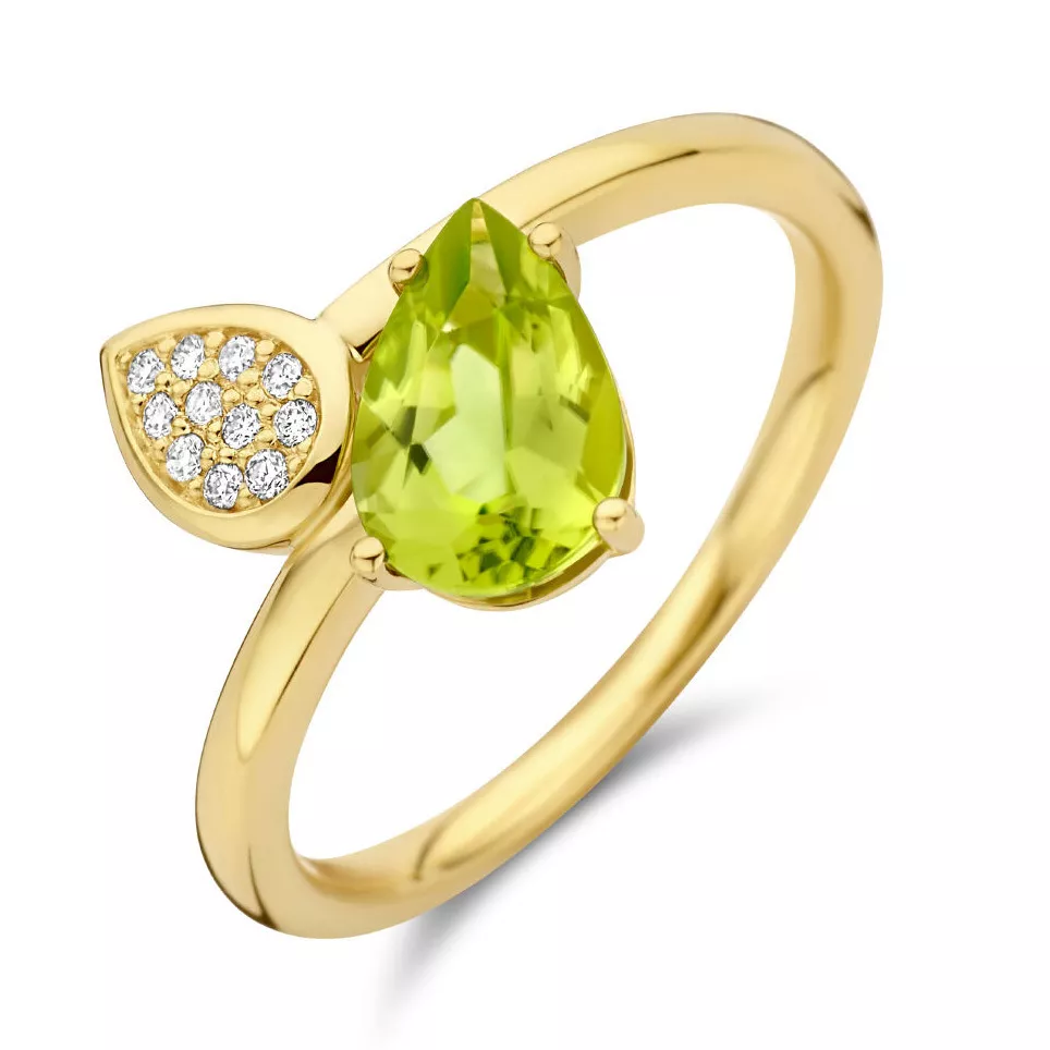 Ring geelgoud-peridot-diamant 0,055 ct H si groen-wit 