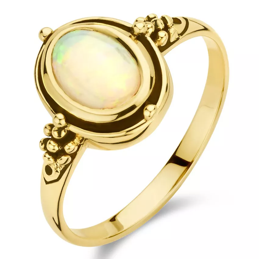 Ring Vintage Oxi geelgoud-opaal groen-wit 11,5 mm