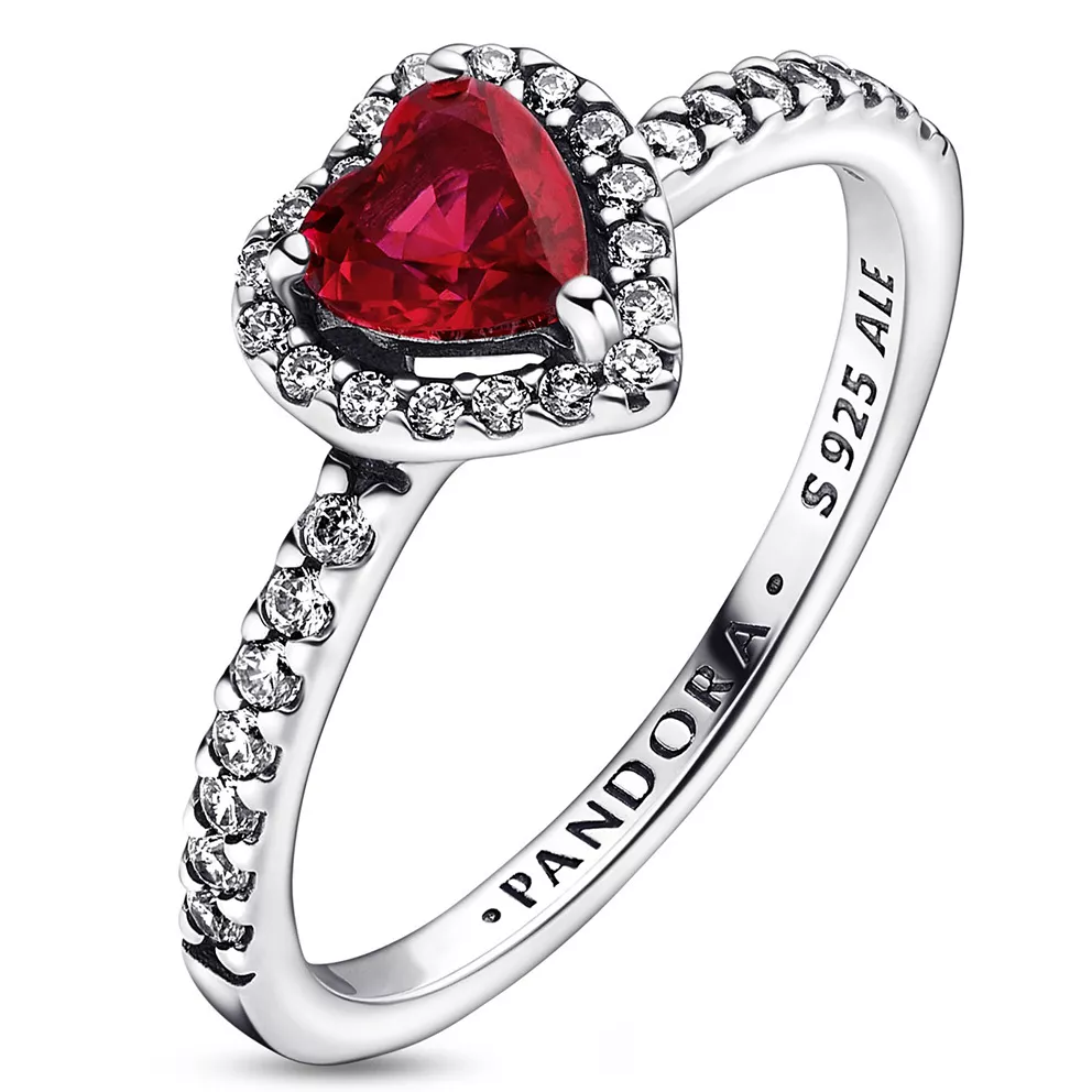 Pandora 198421C02 Ring Sparkling Red Elevated Heart zilver-zirconia-kristal wit-rood