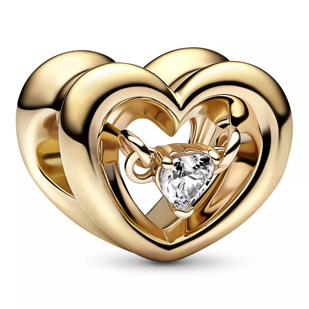 Pandora 762493C01 Bedel Radiant Heart & Floating Stone zilver-zirconia goudkleurig-wit