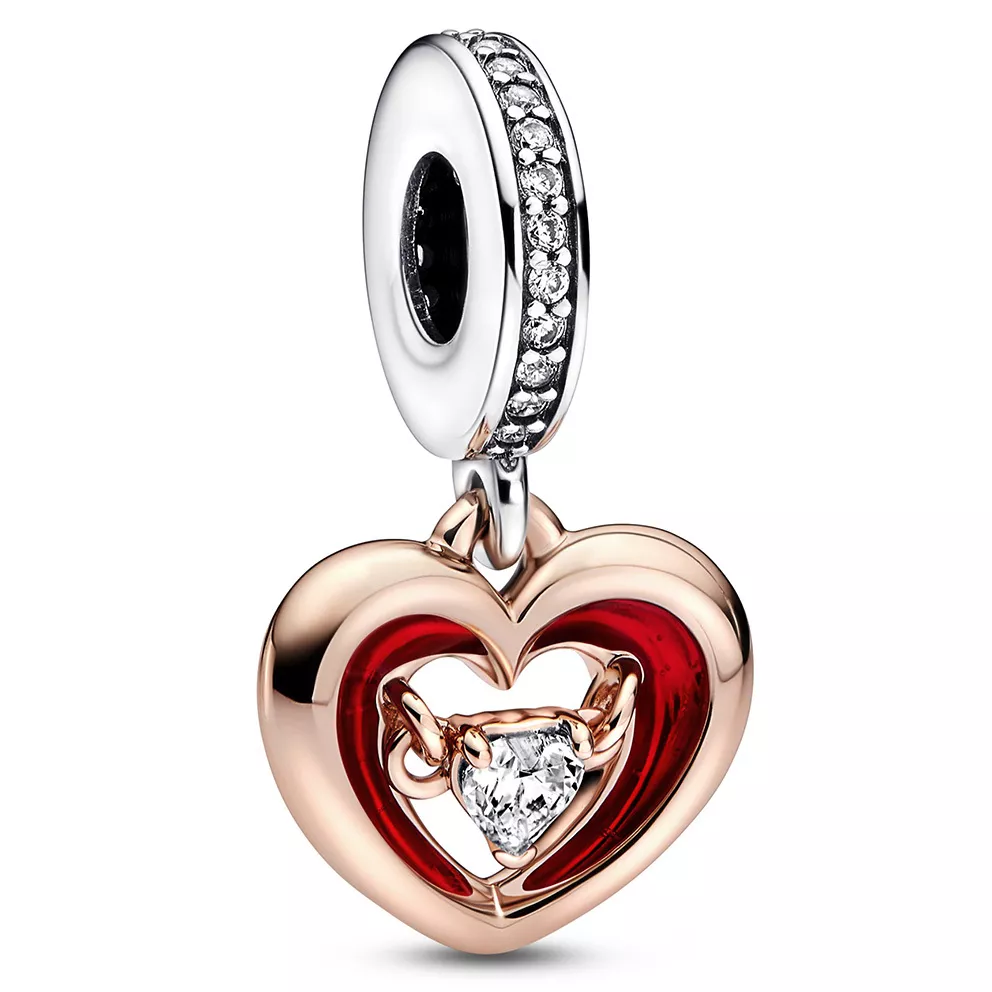 Pandora 782450C01 Hangbedel Two-tone Radiant Heart zilver-zirconia-emaille rose-en zilverkleurig-wit-rood