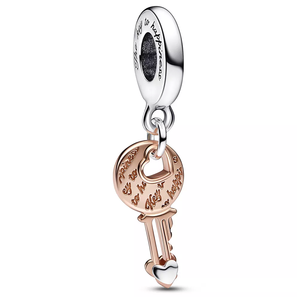 Pandora 782510C00 Hangbedel Two-tone key & Sliding Heart zilver rose-en zilverkleurig