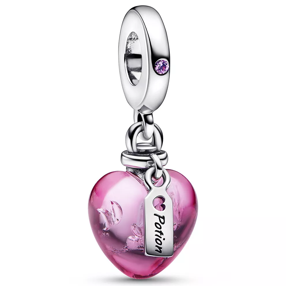 Pandora 792509C01 Hangbedel Love Potion Murano Glass Heart Dangle zilver-glas-kristal roze