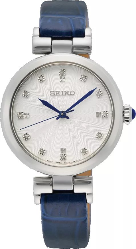 Seiko SRZ545P1 Horloge leder zilver-blauw, Cabochonknop 30 mm 