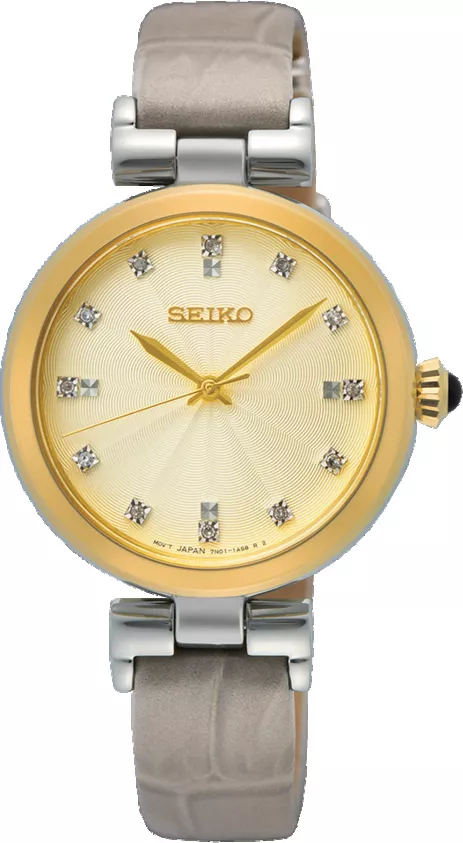 Seiko SRZ546P1 Horloge staal-leder goud-en zilverkleurig-taupe 30 mm