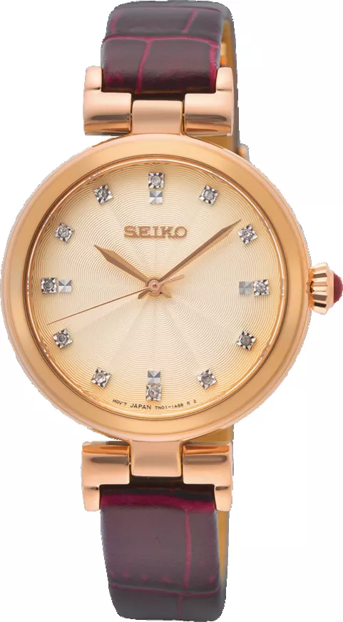 Seiko SRZ548P1 Horloge rose kast, bruine band saffierglas 30 mm