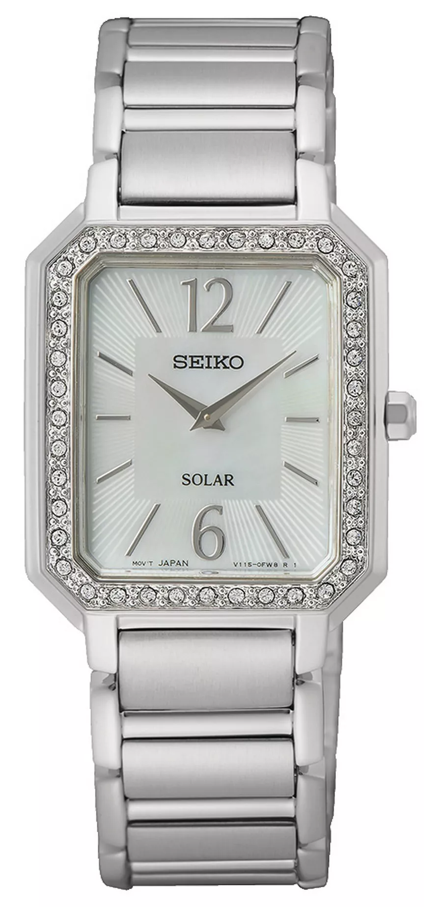 Seiko SUP465P1 Horloge solar zilver-parelmoer rechthoekig 25 mm 