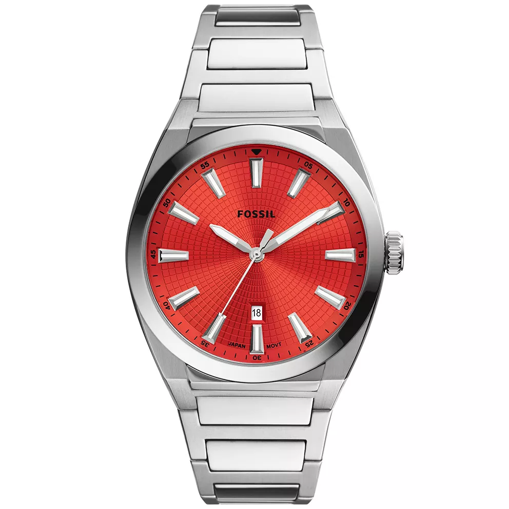 Fossil FS5984 Horloge Everett staal zilverkleurig-rood 42 mm