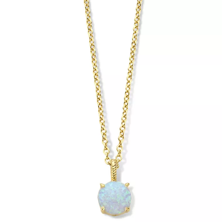 Ketting Rondje geelgoud-synthetisch opaal goudkleurig-blauw-wit-groen 42-44 cm