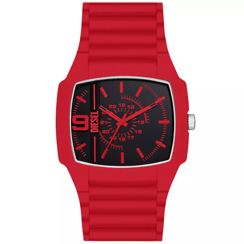Diesel DZ2165 Horloge Cliffhanger 2.0 siliconen-staal rood-zwart 45 mm