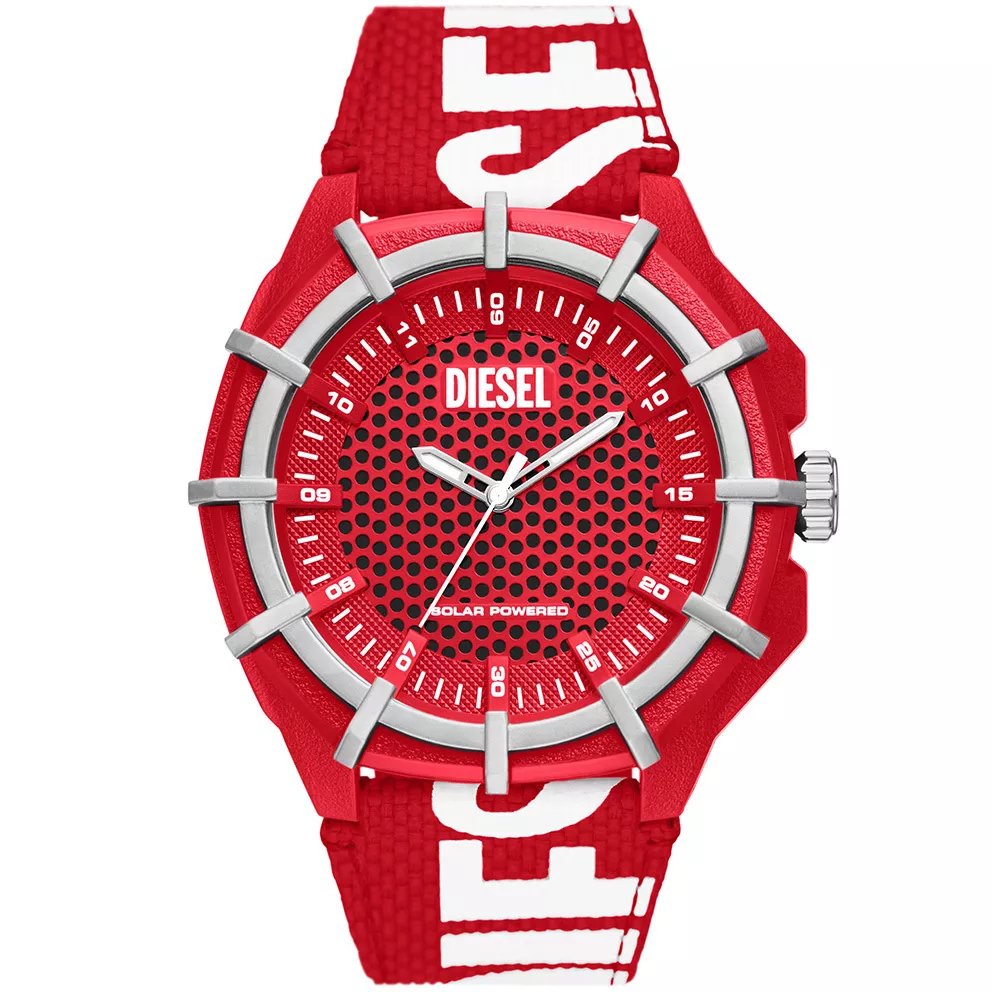 Diesel DZ4621 Horloge Framed pro-planet textiel zilverkleurig-rood-wit 51 mm