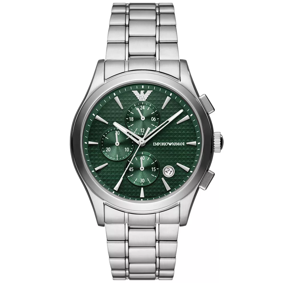 Emporio Armani AR11529 Horloge Paolo Chrono staal zilverkleurig-groen 42 mm