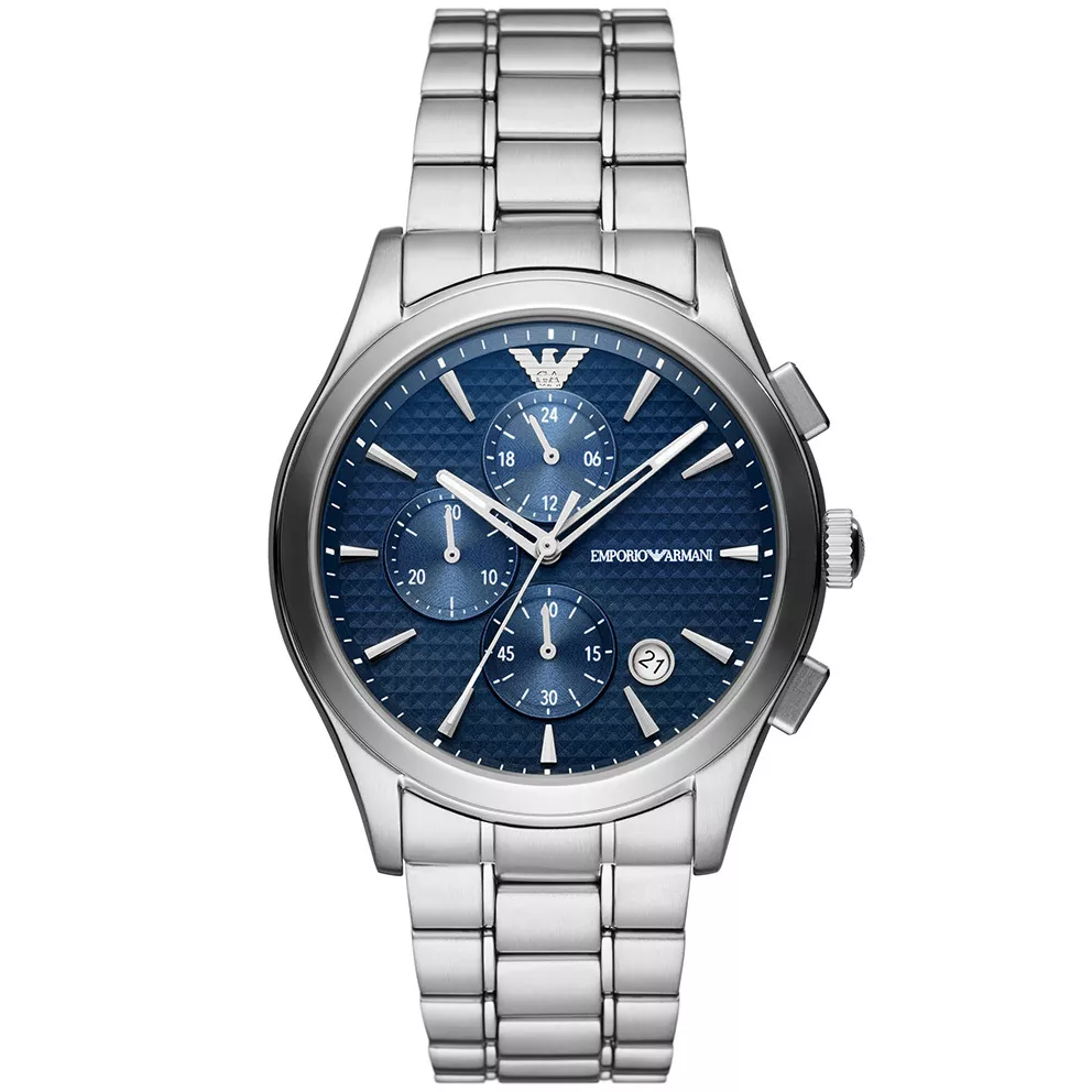Emporio Armani AR11528 Horloge Paolo Chrono staal zilverkleurig-blauw 42 mm