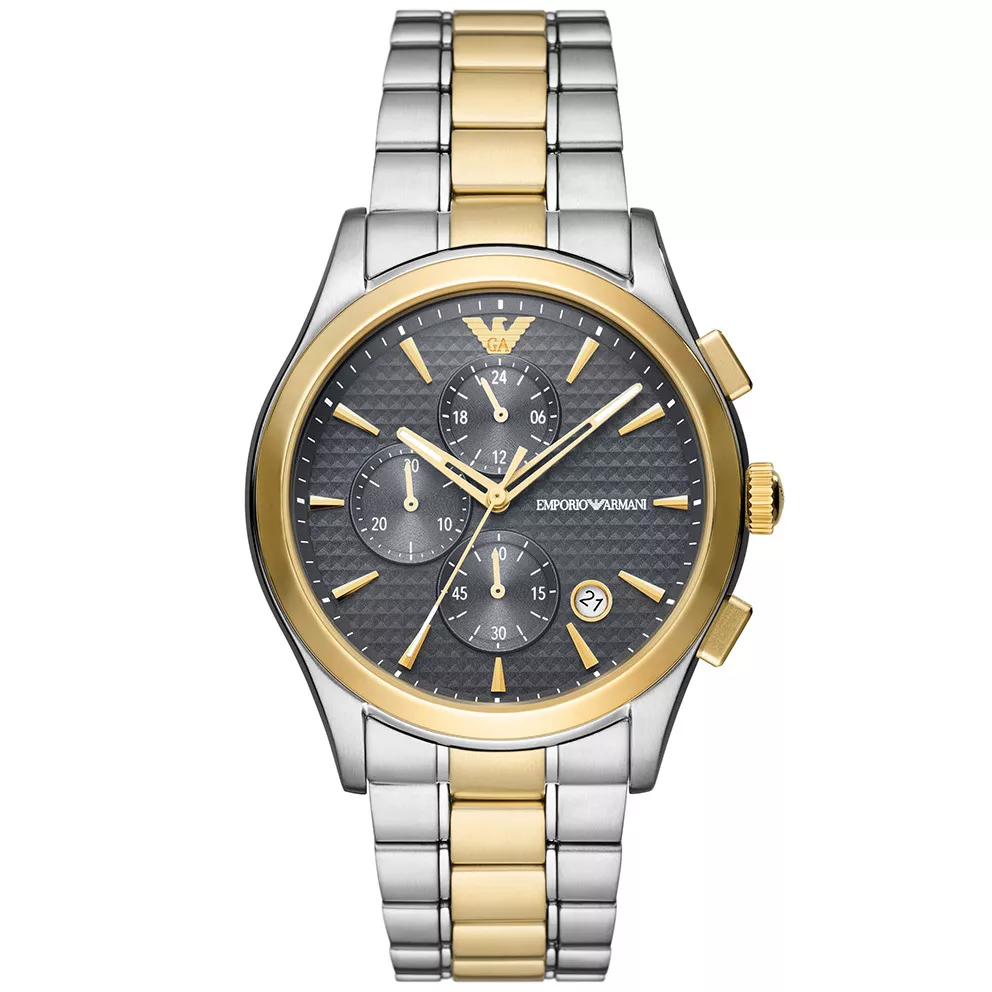 Emporio Armani AR11527 Horloge Paolo Chrono staal zilver-en goudkleurig-grijs 42 mm