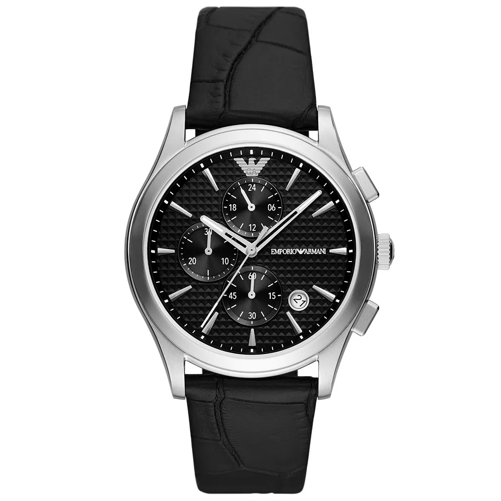 Emporio Armani AR11530 Horloge Paolo Chrono staal-leder zilverkleurig-zwart 42 mm