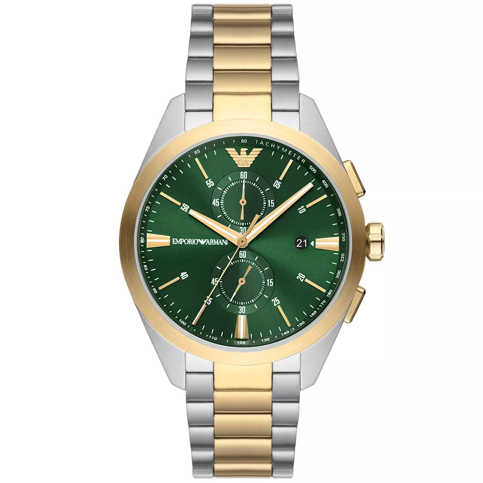 Emporio Armani AR11511 Horloge Claudio Chrono staal goud-en zilverkleurig-groen 43 mm