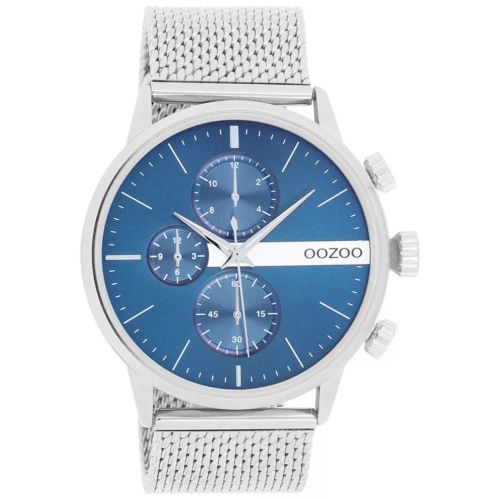OOZOO C11100 Horloge Timepieces staal zilverkleurig-blauw 45 mm
