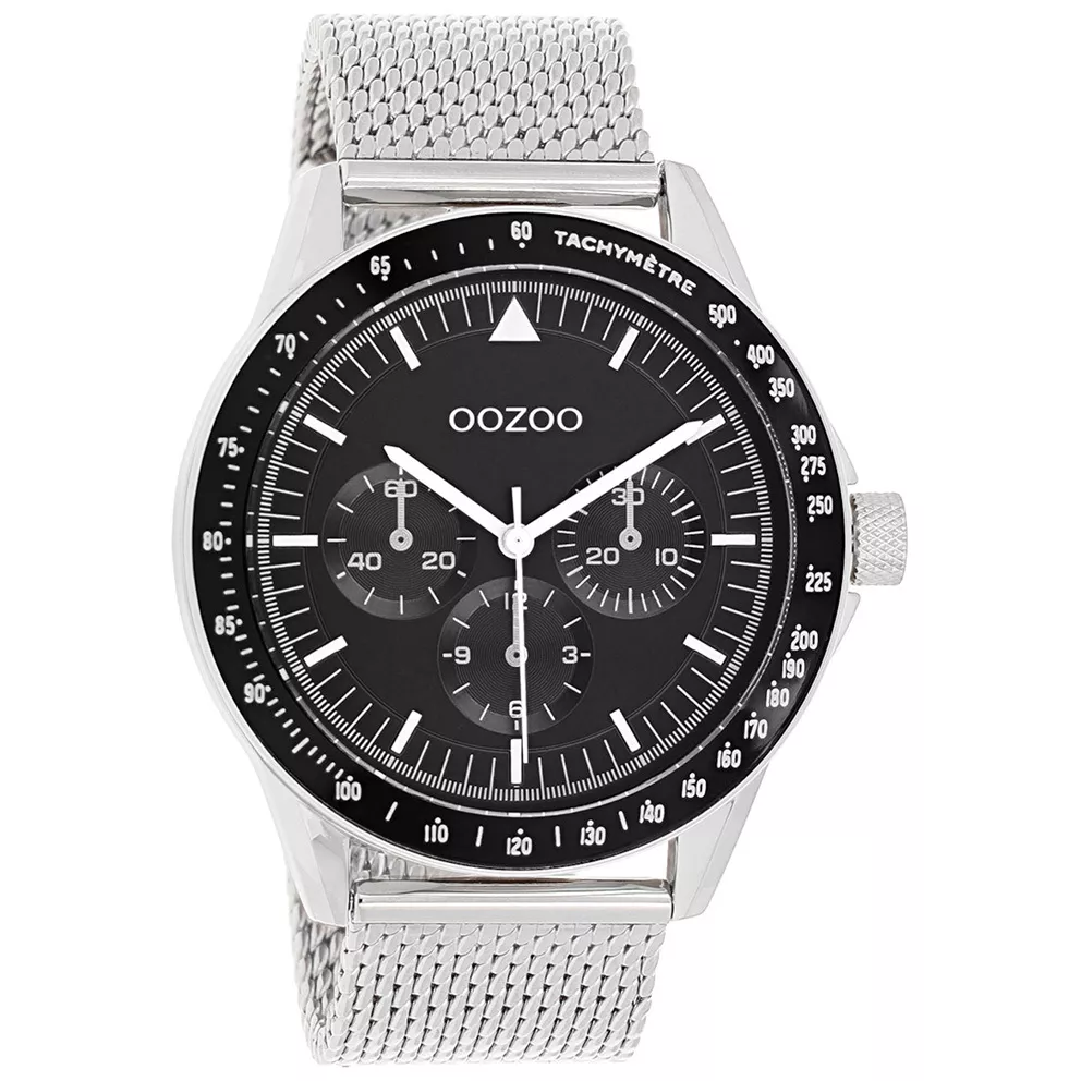 OOZOO C11112 Horloge Timepieces staal-leder zilverkleurig-bruin-grijs 45 mm