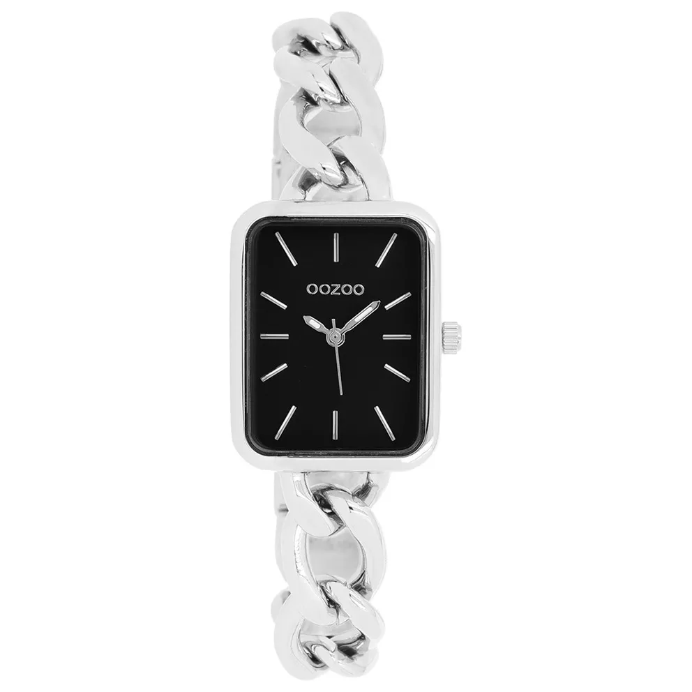OOZOO C11131 Horloge Timepieces staal zilverkleurig-zwart 22,5 x 28,5 mm