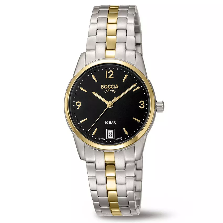 Boccia 3272-05 Horloge titanium zilver-en goudkleurig-zwart 30 mm