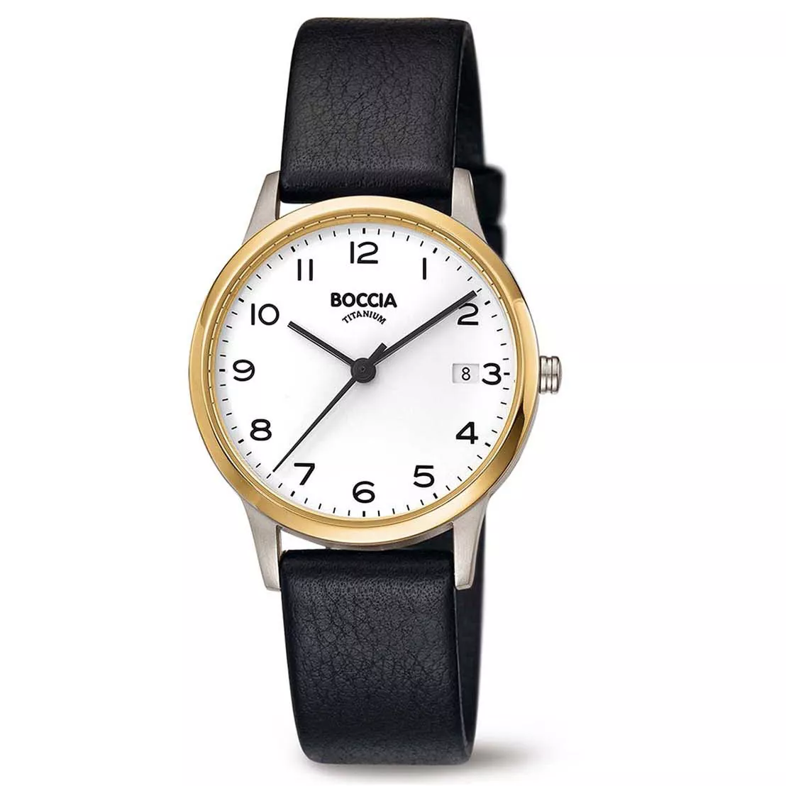 Boccia 3310-04 Horloge titanium-leder zilver-en goudkleurig-zwart-wit 32 mm