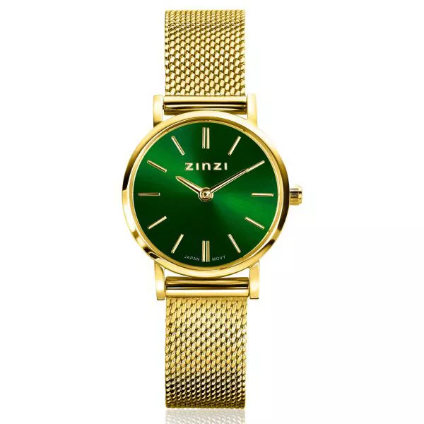 Zinzi ZIW1835 Horloge Retro Mini Mesh staal goudkleurig-groen 24 mm + gratis armband